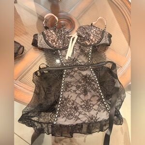 Victoria's Secret Black Lace Chemise with Pink Tag Detail